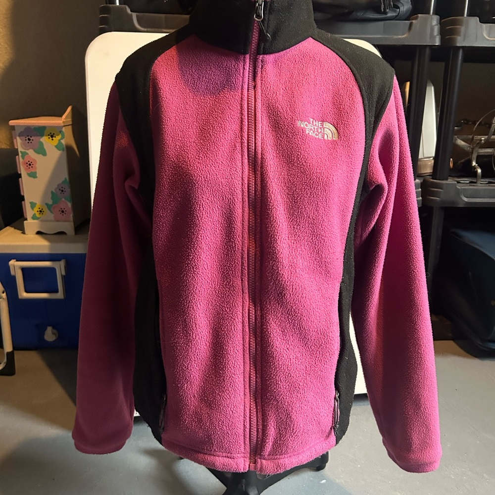 The North Face Magenta and Black Full-Zip Fleece Jacket (originally $170).